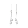 9K White Gold CZ & Diamond Cut Chain Drop Earrings