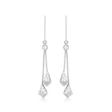 9K White Gold CZ & Diamond Cut Chain Drop Earrings