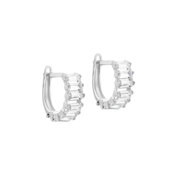 9K White Gold CZ Baguette Huggie Hoop Earrings