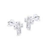 9K White Gold CZ Cross Stud Earrings