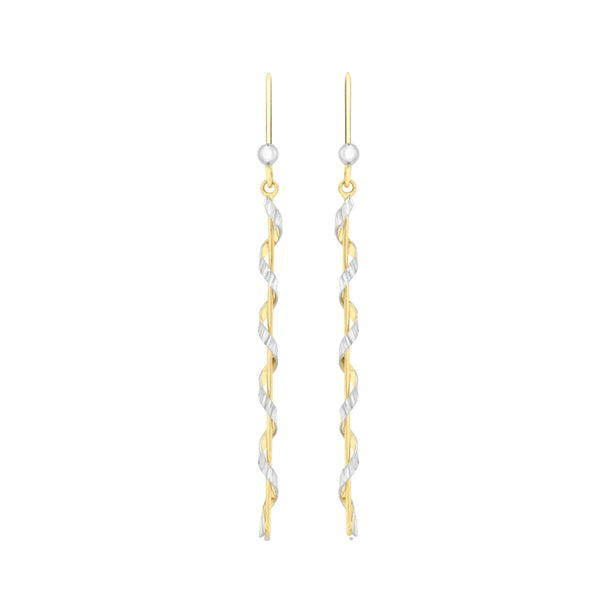 9K 2-Coloured Gold 54mm Twist Drop Earrings