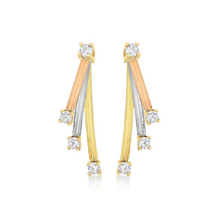 9K 3-Colour Gold CZ Triple-Bar Drop Earrings