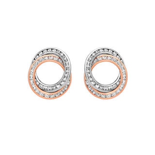 9K 2-Colour Gold CZ Linked-Rings Stud Earrings