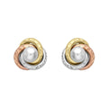 9K 3-Colour Gold Freshwater Pearl Knot Stud Earrings