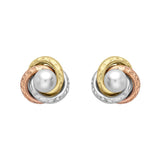 9K 3-Colour Gold Freshwater Pearl Knot Stud Earrings