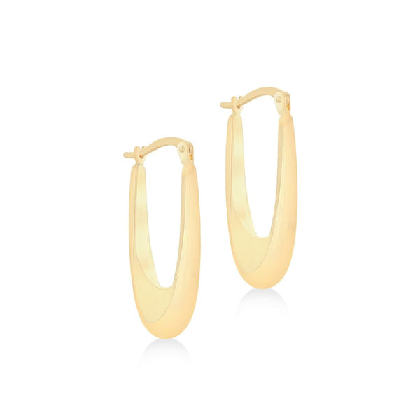 9K Yellow Gold Elongated Drop Hoop Earrings