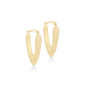 9K Yellow Gold Elongated V-Shape Drop Hoop Earrings