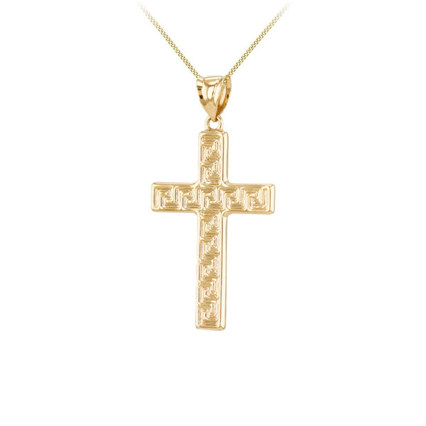9K Yellow Gold Greek Key Cross Pendant