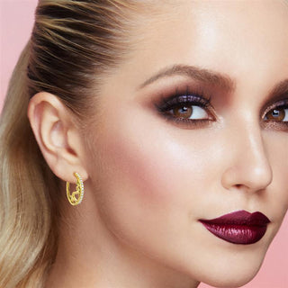 9K Yellow Gold CZ Heart Hoop Earrings