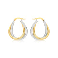 9K 2 Colour Gold Oval Twined Hoop Earrings