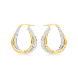 9K 2 Colour Gold Oval Twined Hoop Earrings