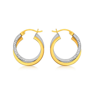 9K 2 Colour Gold Xover SQ Tube Hoop Earrings