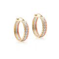9K 3 Colour Gold 16mm Triple Row Hoop Earrings