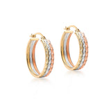 9K 3 Colour Gold 16mm Triple Row Hoop Earrings