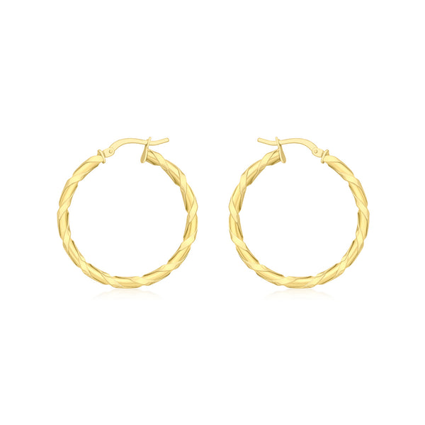 9K yellow Gold Flat Twist Hoop Earrings