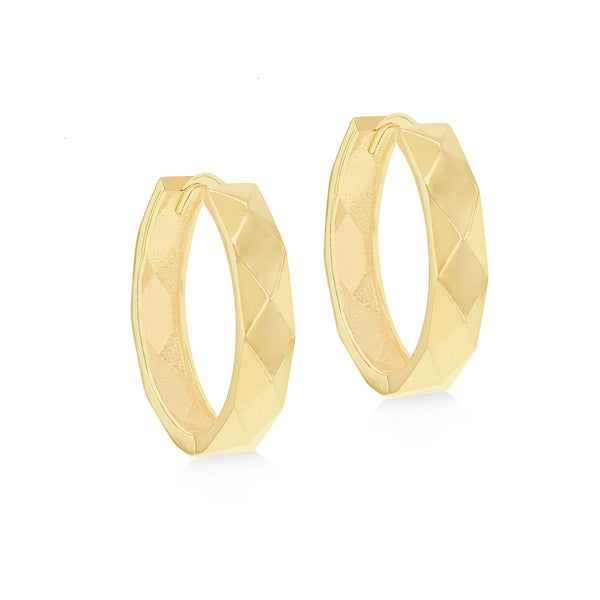 9K Yellow Gold Faceted Hoop Earrings