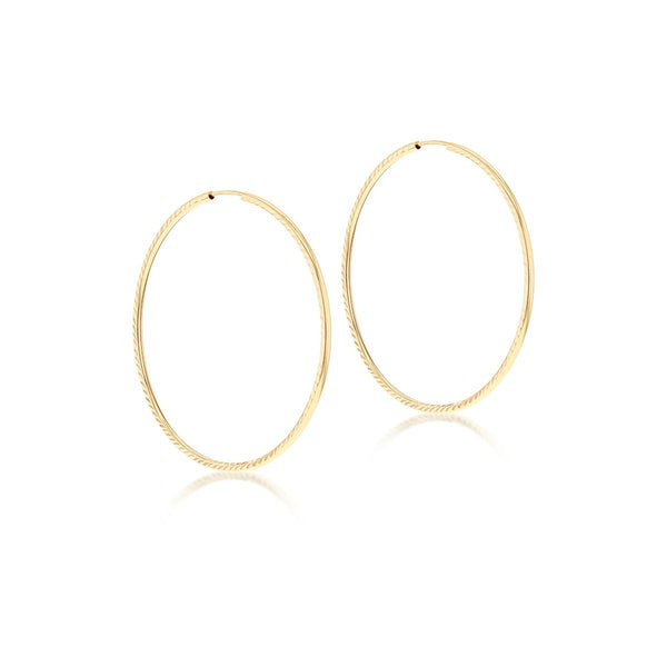 9K Yellow Gold Diamond Cut Faceted Hoop Earrings