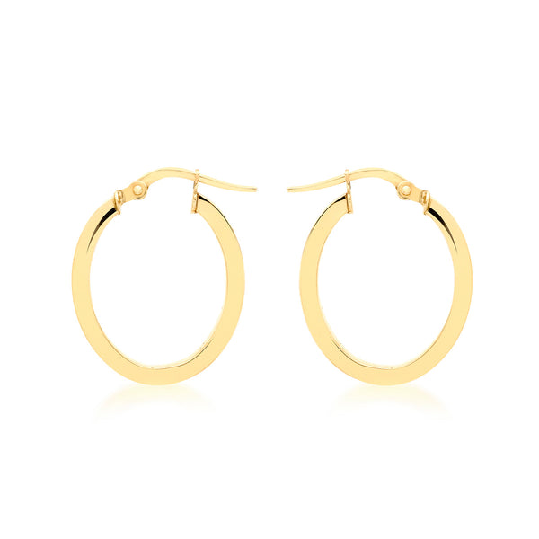 9K Yellow Gold Oval Creole Hoop Earrings