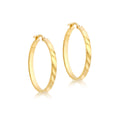 9K Yellow Gold Rectangular-Tube Ribbed Hoop Earrings