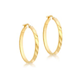 9K Yellow Gold Rectangular-Tube Ribbed Hoop Earrings