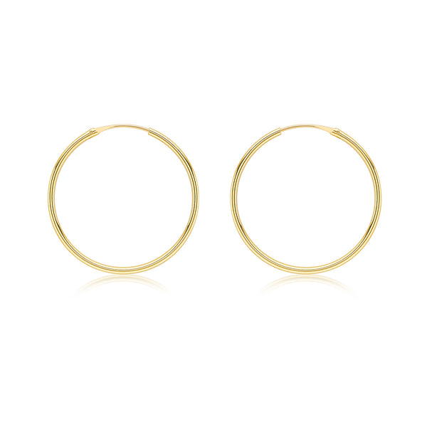 9K Yellow Gold 25mm Plain Sleeper Hoop Earrings