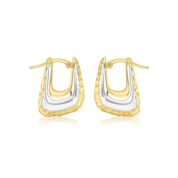 9K 2 Colour Gold Electroform Square Hoop Earrings