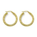 9K Yellow Gold 25mm Frosted Tube Hoop Earrings