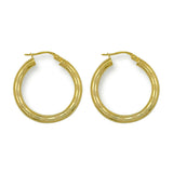 9K Yellow Gold 25mm Frosted Tube Hoop Earrings