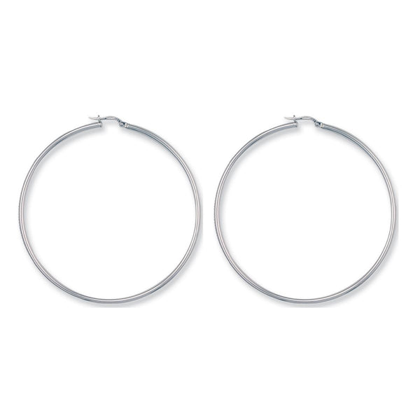 9K White Gold 60mm Round Tube Hoop Earrings