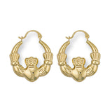 9K Yellow Gold Claddagh Creole Hoop Earrings