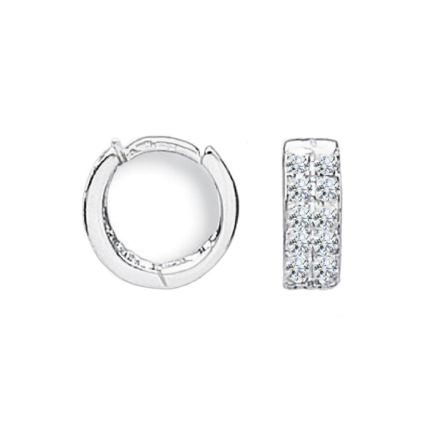 9K White Gold 12mm CZ Huggie Hoop Earrings