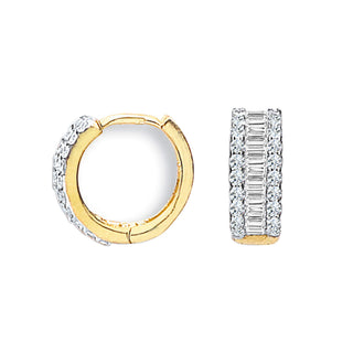 9K Yellow Gold 15mm CZ Huggie Hoop Earrings