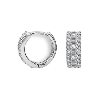 9K White Gold 15mm CZ Huggie Hoop Earrings