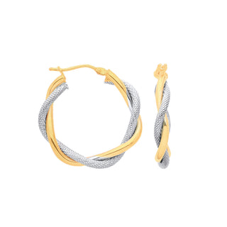 9K Yellow & White Gold Twisted Hoop Earrings