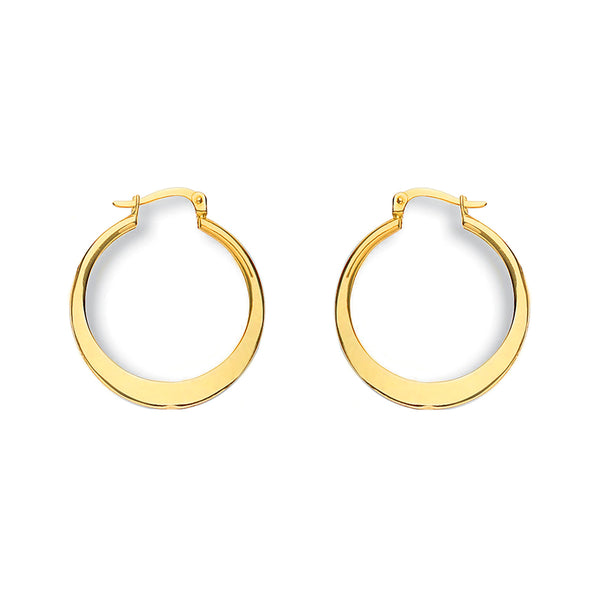 9K Yellow Gold Flat Round 26mm Hoop Earrings