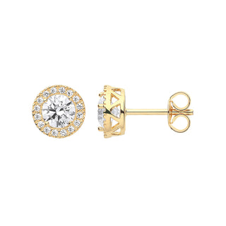 9K Yellow Gold 8mm Round CZ Halo Stud Earrings