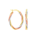 9K 3 Colour Gold Russian Wedding Oval Hoop Earrings
