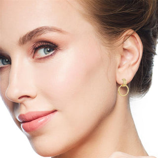 9K Yellow Gold Triple Tube Circle Drop Stud Earring