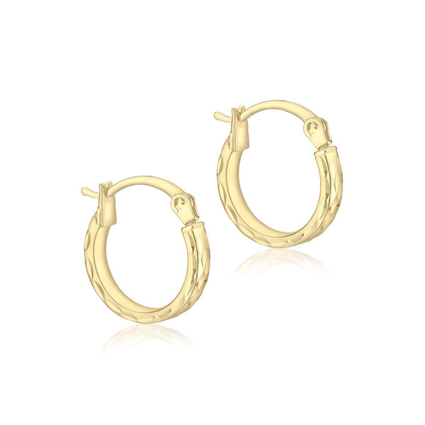 9K Yellow Gold Diamond Cut Hoop Creole Earrings