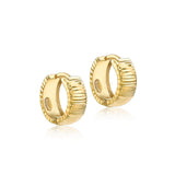 9K Yellow Gold Striated Huggie Hoop Earrings