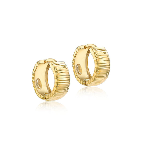 9K Yellow Gold Striated Huggie Hoop Earrings