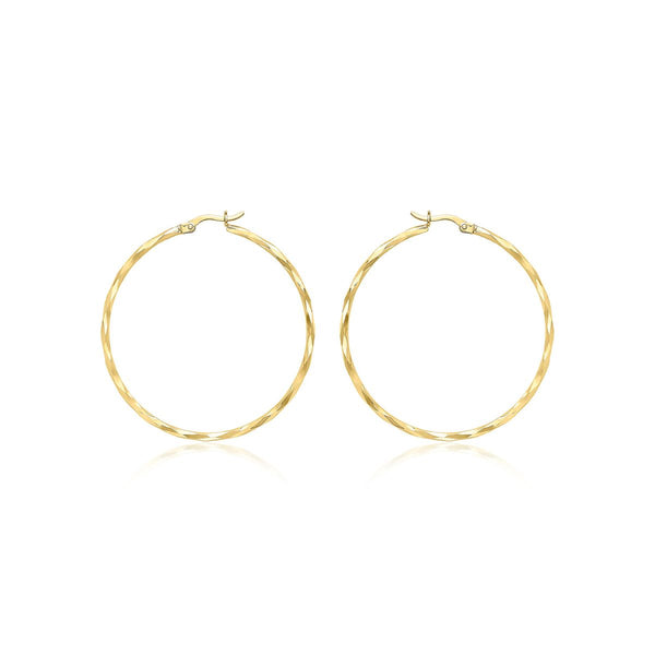 9K Yellow Gold 42mm Diamond Cut Faceted Hoop Earrings