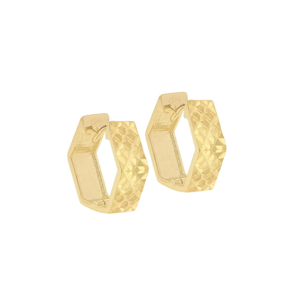 9K Yellow Gold Diamond Cut 'Hexagon' Huggy Earrings