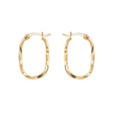 9K Yellow Gold Twisted Oval Hoop Earrings