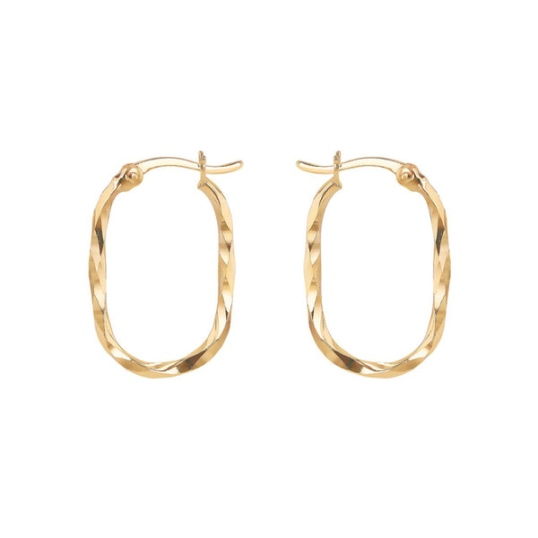 9K Yellow Gold Twisted Oval Hoop Earrings