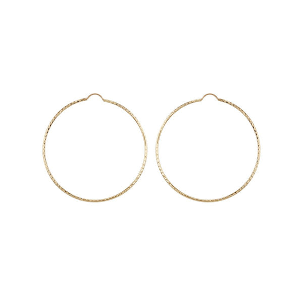 9K Yellow Gold 50mm Diamond Cut Hoop Earrings