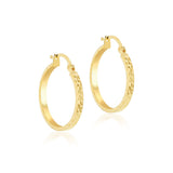 9K Yellow Gold Diamond Cut Pine Hoop Earrings
