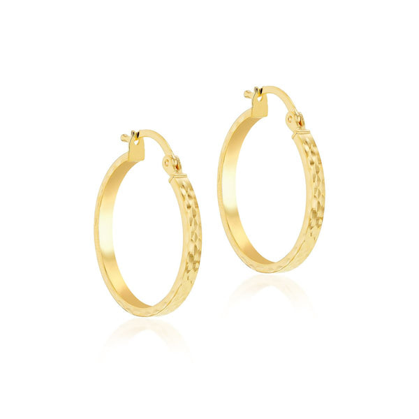 9K Yellow Gold Diamond Cut Pine Hoop Earrings
