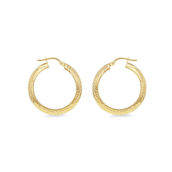 9K Yellow Gold 20mm Diamond Cut Hoop Earring
