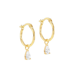 9K Yellow Gold Pear CZ Creole Hoop Earring